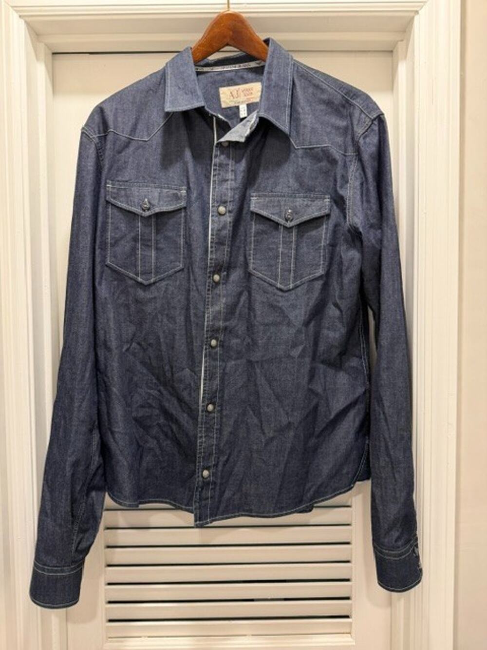 Vintage Armani Jeans Denim Culture AJ Western Denim Shirt Men XL Snap Front